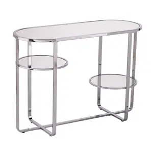 360 Stand Modern Console Table, 42 in. Clear & Silver Mirrored Glass Oval Frame Console Table with Storage (Model 402388)