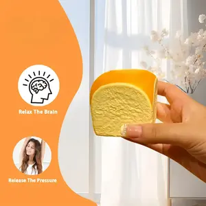 Various bread-shaped squeeze toys for stress relief; soft to the touch and gradually springs back.
