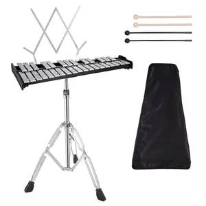 32 Notes Glockenspiel with Adjustable Height Stand, Aluminum Xylophone Glockenspiels Xylophone Bell Kit with Music Stand,Mallets and Carrying Bag