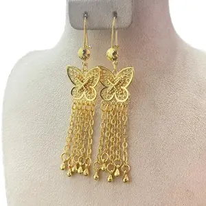 Ethiopian Dangle Earrings for Women, Gold-Plated Copper Butterfly Heart Jewelry, Habesha Style Fashion Gift for Engagement or Party
