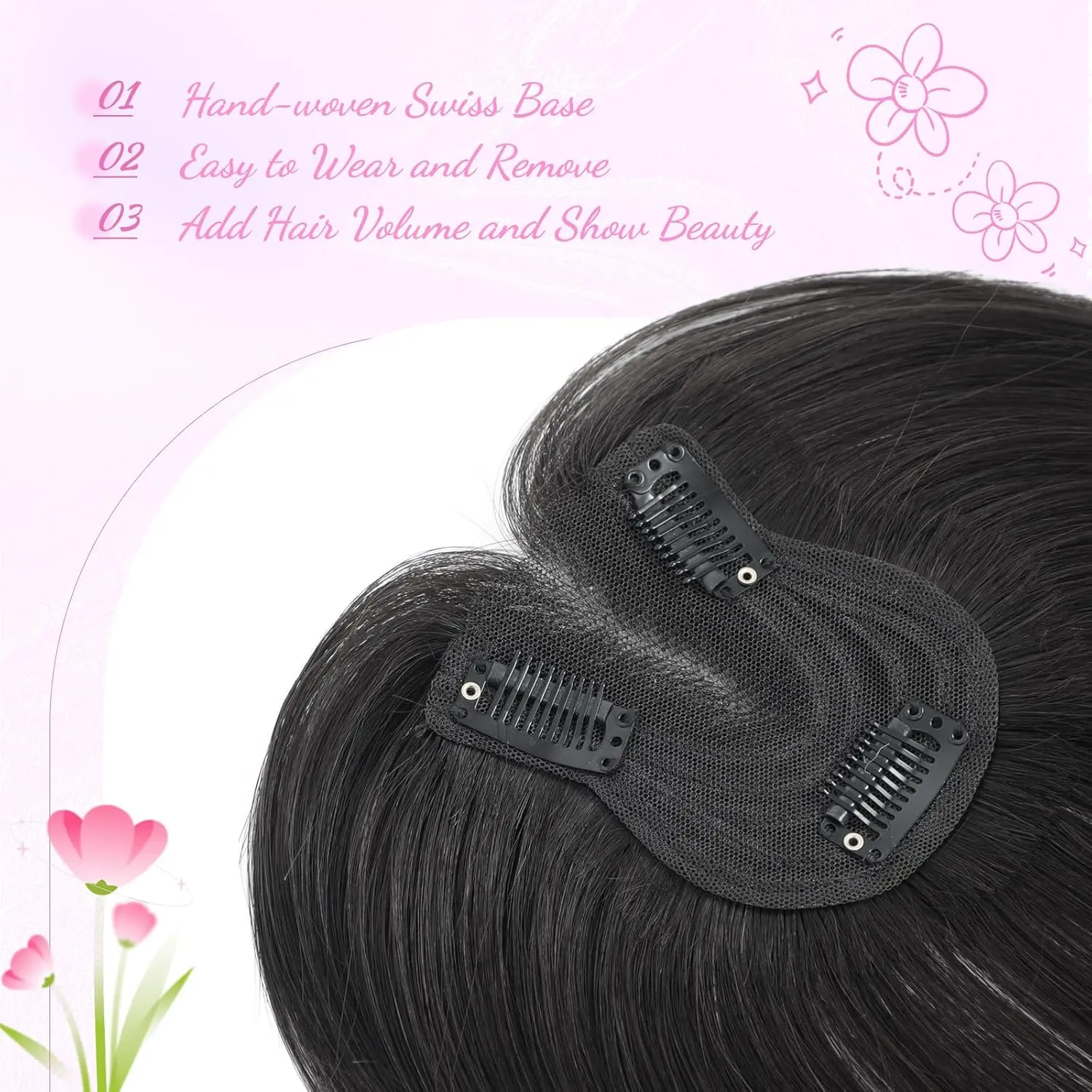 Real Human Hair Topper No Bangs Hand-Woven Adds Volume Short Thin Hair Toppers for Women Real Remy Human Hair  main image 3