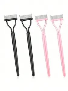 4pcs Eyelash Separator Metal Teeth Lash Comb Set with Cover | Precise Symmetrical Arc Design Mascara Applicator Brush | Long Handle Eyebash Separation Tool for Women | Travel Friendly Daily Makeup Supplies