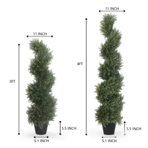 3Ft or 4 Ft Artificial Boxwood Spiral Topiary Tree, Fake Greenery Plants, Leaves & Cement-Filled Plastic Flower Pot Decorative Trees for Porch Home Office Indoor Outdoor