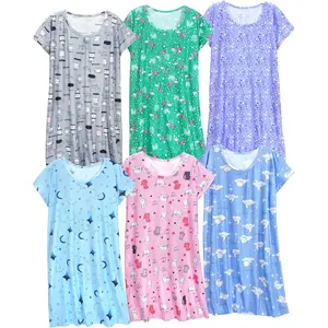 6 Pack Nightgowns for Women Soft Sleepwear Short Sleeve Women's Nightgowns Print Sleepdress