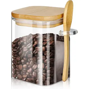 Glass Jars with Bamboo Lids and Spoons, 18.26 oz Borosilicate Glass Jars Containers, Airtight Clear Food Storage Canister for Cookie, Candy, Coffee Bean, Sugar, Matcha Tea, Spices, Dry Goods