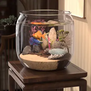 1pc HD Clear Round Aquarium - Durable, Shatterproof Fish & Turtle Tank with Integrated Landscaping Design