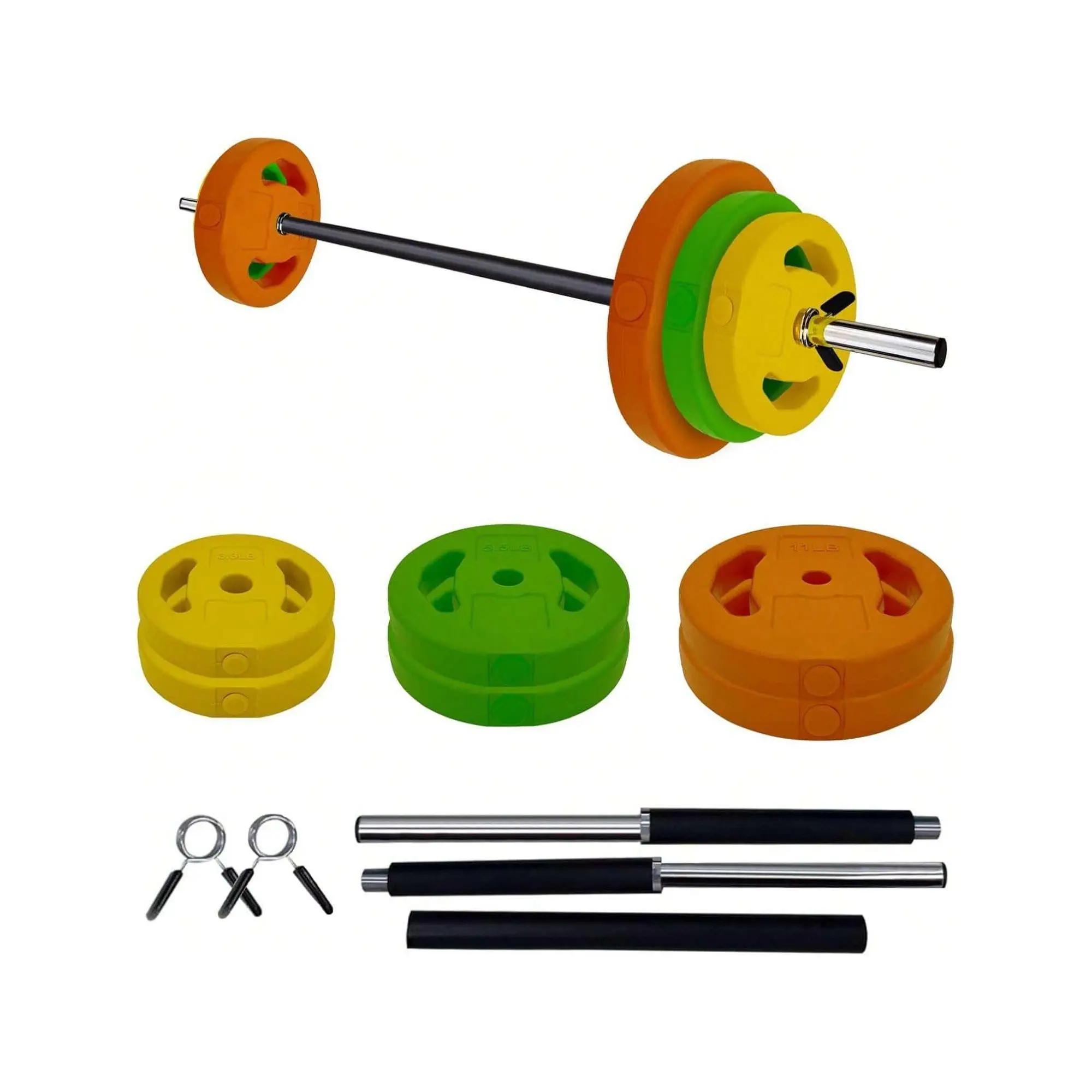 Multicolor 40 Lbs Barbell Weight Set Adjustable Free-Weights Strength-Training Equipment For Home & Gym Use  Adjustable Barbell Weight Set With Cushioned Grips & Quick-Change Rubber Plates