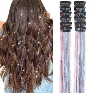 Hair Tinsel Extensions 12PCS Colorful Clip In Glitter Fairy Hair 20 Inch Party Hair Accessories