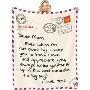 Gifts for Mom Blanket Mothers Day, Dear Mom Air Mail Long Distance Hug Blanket from Daughter Son, Soft Flannel Throw Blanket for Mom, Sentimental Birthday Christmas Gifts for Mom Who Lives Far Away
