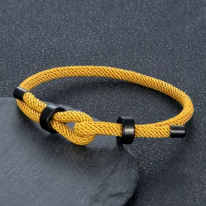 Adjustable Knot Rope Bracelet Black Stainless Steel Charm Waterproof Bangle for Lovers Dad Son Boyfriend Jewelry Gift