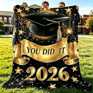 2026 Graduation Commemorative 60"x80" Throw Blanket, "You Did It" Cap & Gown Flannel Blanket, Soft Cozy Commemorative Gift for Graduates