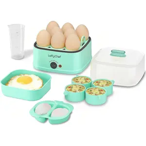 8-in-1 Electric Egg Cooker for Soft Medium Hard Boiled Eggs, Auto Shut-Off Compact Egg Bite Maker, Dishwasher Safe Rapid Egg Steamer for Poached Scrambled Eggs Omelets, Blue