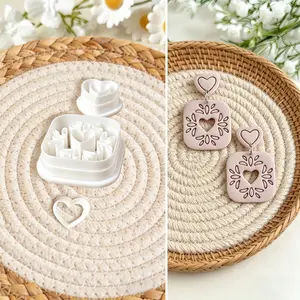 3pcs Vintage Floral Pattern Soft Aesthetic Design Polymer Clay Cutter, Clay Mold, Hollow Elements Matte Finish Jewelry Making Kit, Features Shop Logo Clay Fun, High Precision Ultra Thin 0.4mm Cutting Edge Clay Earring Cutter