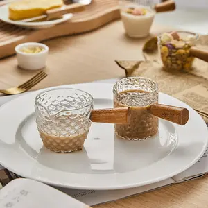 Ergonomic Anti-Scald Wooden Handle Italian Retro Style Coffee Ounce Measuring Cup Milk Pitcher, Heat & Rust Resistant Espresso Shot Cup with Precise Scale, Professional Barista Tool for Coffee Extraction Latte Art Home Cafe Commercial Daily Use