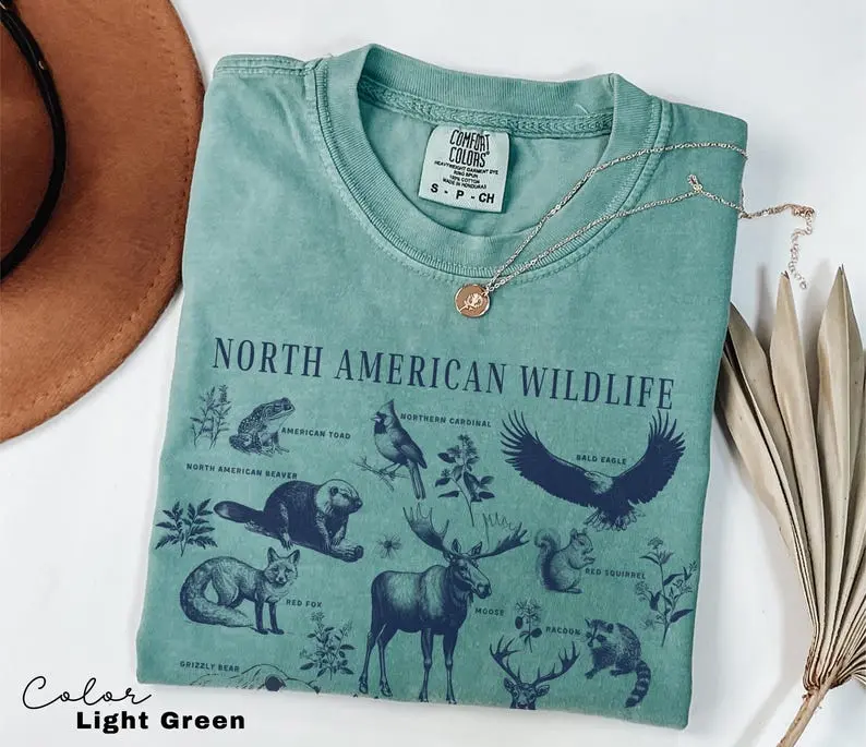 Comfort Colors Nature Shirt, North American Wildlife, Vintage 90s Unisex T-Shirt, Retro Forest Animals, National Parks, Camping Nature Lover, Forestcore