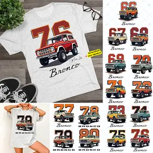 Personalized Vintage Ford Bronco 1966-1980 Graphic Gray T-Shirt, Custom Name Signature Tee for Men and Women, Classic Car Enthusiast Gift, Retro Off-Road Apparel, Unisex Cotton Top
