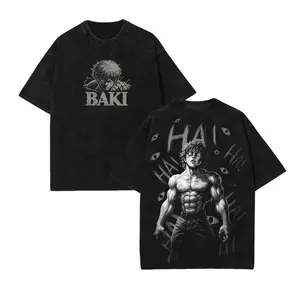 Baki Hanma Vintage Washed Oversized Graphic Tee Heavyweight Cotton Anime Shirt Double Printed Manga Streetwear Gym Pump Cover Tank Top Y2K Aesthetic Grappler Workout Apparel For Men And Women Retro Faded Casual T-Shirt Premium Exclusive Design
