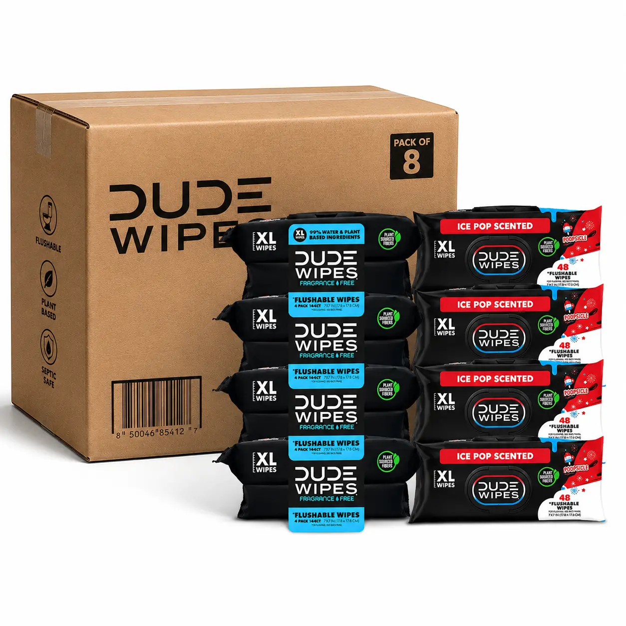 DUDE XL Flushable Wipes, POOPsicle Ice Pop Scented, 8 Pack, Total 392 Count DUDE XL Flushable Wipes, POOPsicle Ice Pop Scented, 8 Pack, Total 392 Count