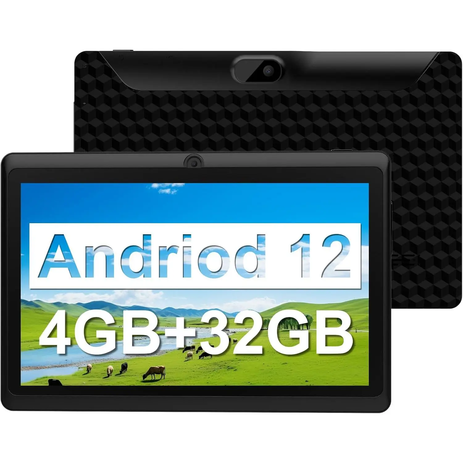 7-Inch LCD Android 12 Tablet, 4GB+32GB/1TB Expandable Storage, 2.4G+5G Wi-Fi 6, Dual Camera, 3000 mAh Battery, BT, GMS, for Gaming & Work (Black)