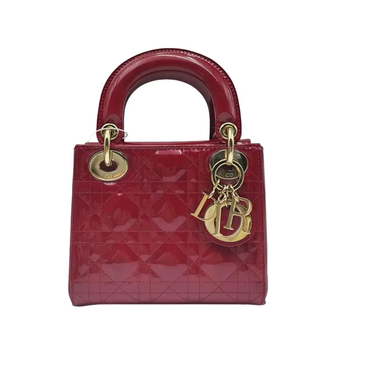 Pre-owned Dior lady Hz9 Dior, patent leather, red/gold hardware, mini size, three compartment, handbag/crossbody bag.70761