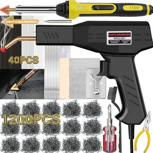 220W Welder, 1200PCS 40PCS Rods Kit, 5 in 1 Tips Tape Sandpaper Wire Mesh Stand Brush Screwdriver Welder Kit Bumper Repair Kit (Yellow)