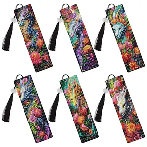 6 Piece Dragon Diamond Art Bookmark Set, DIY Flower Diamond Painting Kit with Tassels, Animal Gemstone Craft Gift for Reading Lovers, Handmade Gifts, Handcraft, DIY Kits
