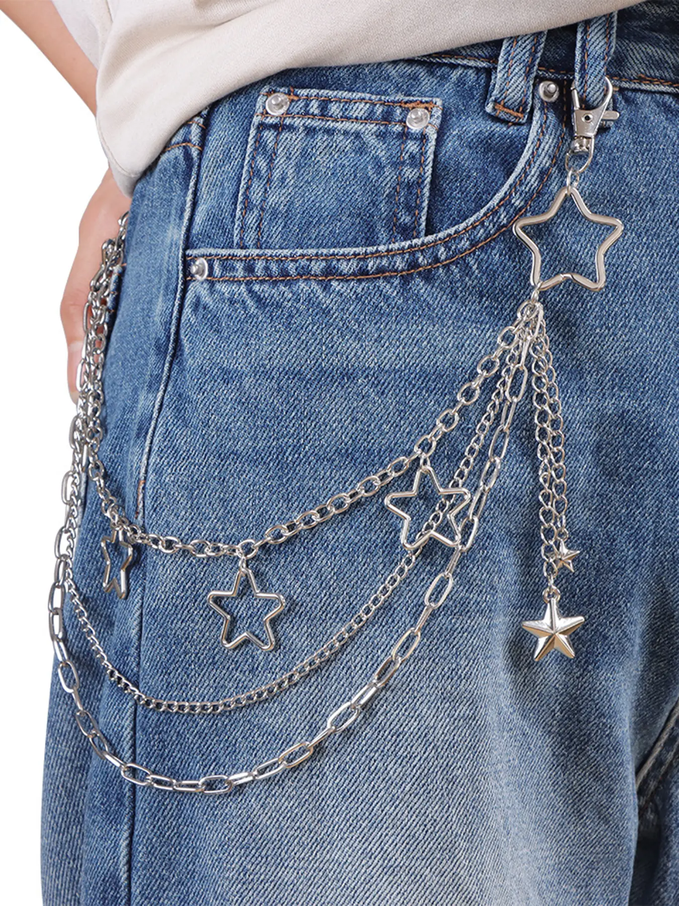 1 Piece Punk Style Multi-Layer Belt Chain, Bling Waist Chain, Star Pendant Design, All-Season Fashion Body Accessory, Perfect for Streetwear