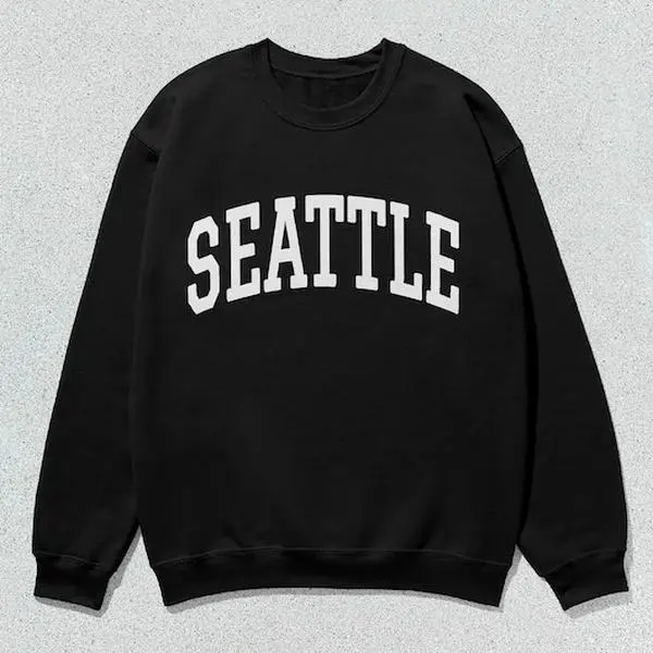 Men's Seattle Collegiate Crewneck Pullover - Casual, Long Sleeve, Unisex Round Neck Sweatshirt, Unisex Cut, Tops, Cotton Blend, Menswear