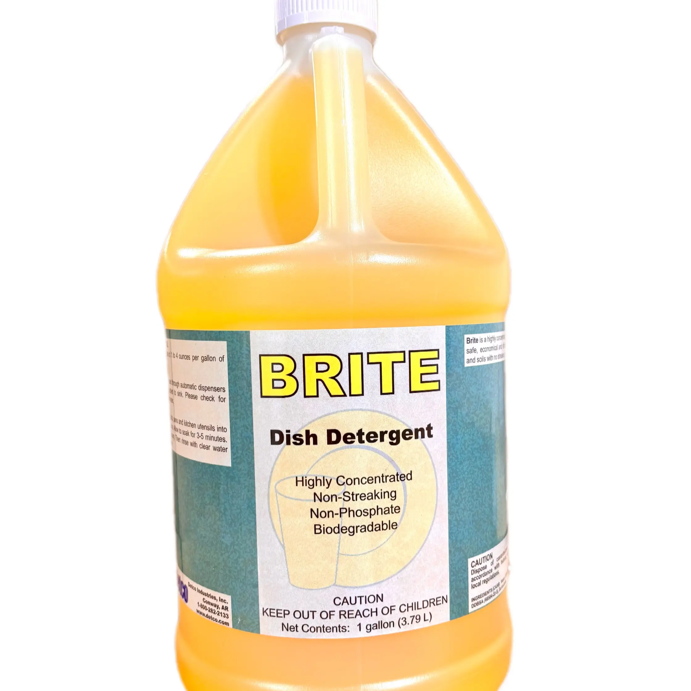 DETCO Brite Liquid Dishwashing Detergent - Industrial Grade, Lemon-Scented, Highly Concentrated, Biodegradable, Streak-Free All-Purpose Kitchen Household Cleaner for Grease Removal
