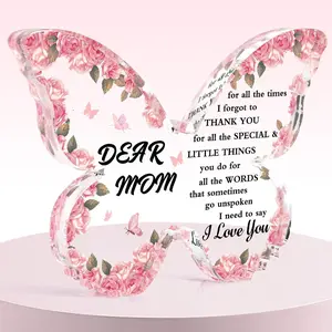 Mother Day Gift for Mom Gifts Acrylic Plaque Pink Butterfly Shaped Decor for Mom Birthday Christmas Retirement Easter Thanksgiving Day Gift Idea from Daughter Son for Stepmom Step Mother in Law Moms