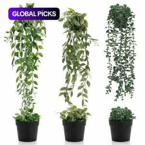 Fake Plants Artificial Indoor Hanging Eucalyptus Decor, 3 Pots for Home Bathroom Cottage Room Shelf, Plastic Material