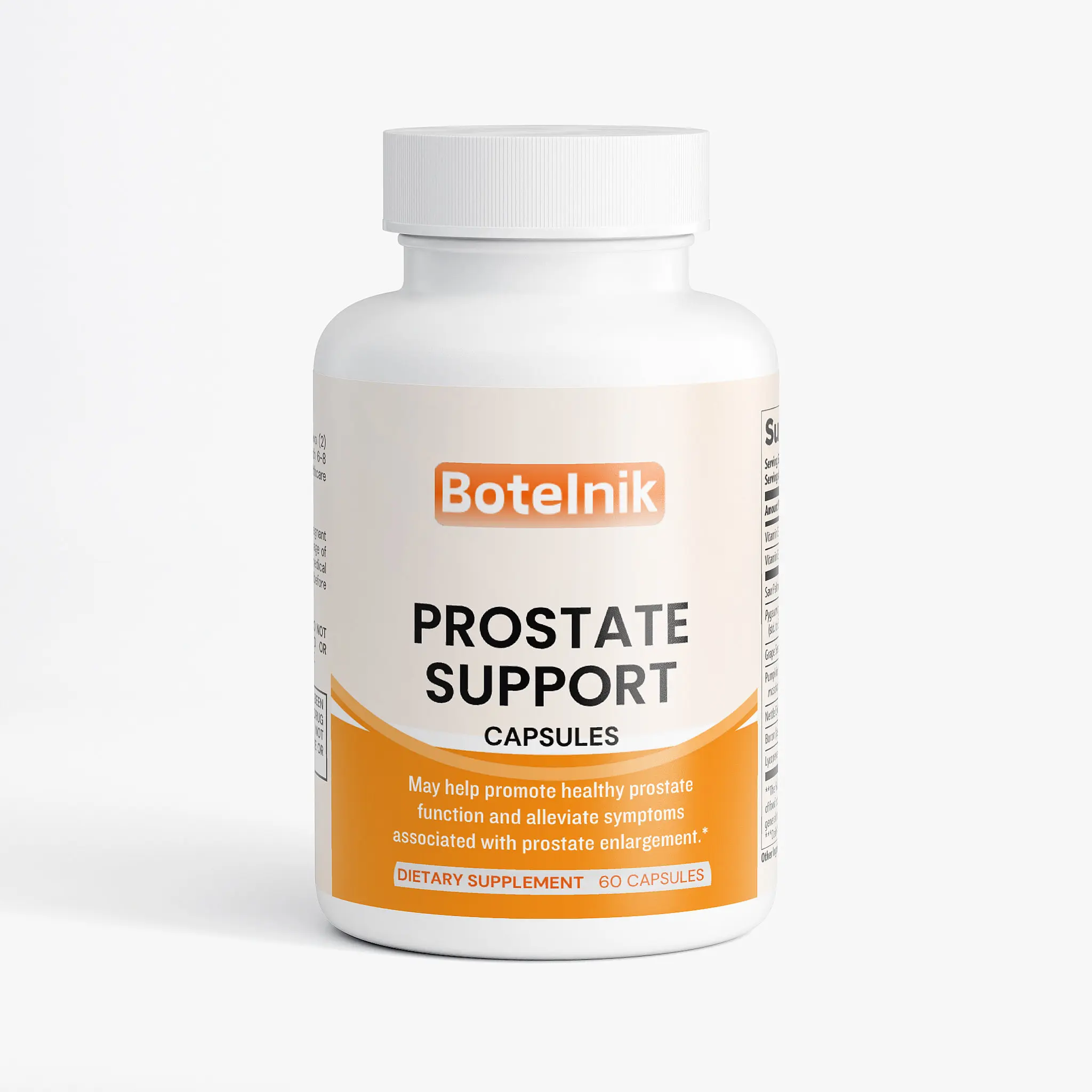 Botelnik Natural Edible Prostate Aid Capsules - 60 Count Men's Adults' Healthcare Dietary Supplement with Vitamin E, B6, Saw Palmetto, Pumpkin Seeds, Botanical Extracts, Natural Blend