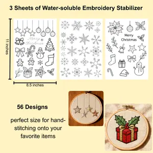 Stick and Stitch Embroidery Patterns Christmas Snowflake Designs 3 Sheets Water Soluble Stabilizer Transfer Paper 56 Designs for Beginners Hand Embroidery Kit Gifts 11x8.5 Inches