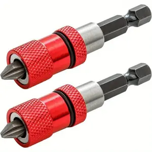 2 adjustable screw depth magnetic steel drywall cutters with 1/4 inch hexagonal shank and 2 S2 cross pointed drill bits, Screwdriver Bit Set, wall installation aid, precise screw positioning hexagonal compatibility, cross pointed drill bit contour