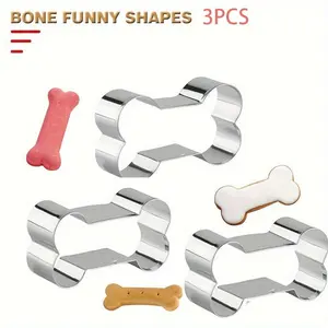 3pcs/Set Dog Bone Cookie Cutters Dog Treats Cookie Cutters Biscuit Dog Treat Cookie Cutter Set For Homemade, Stainless Steel Pastry Cutters, Biscuit Molds, Baking Tools, Kitchen Accessories