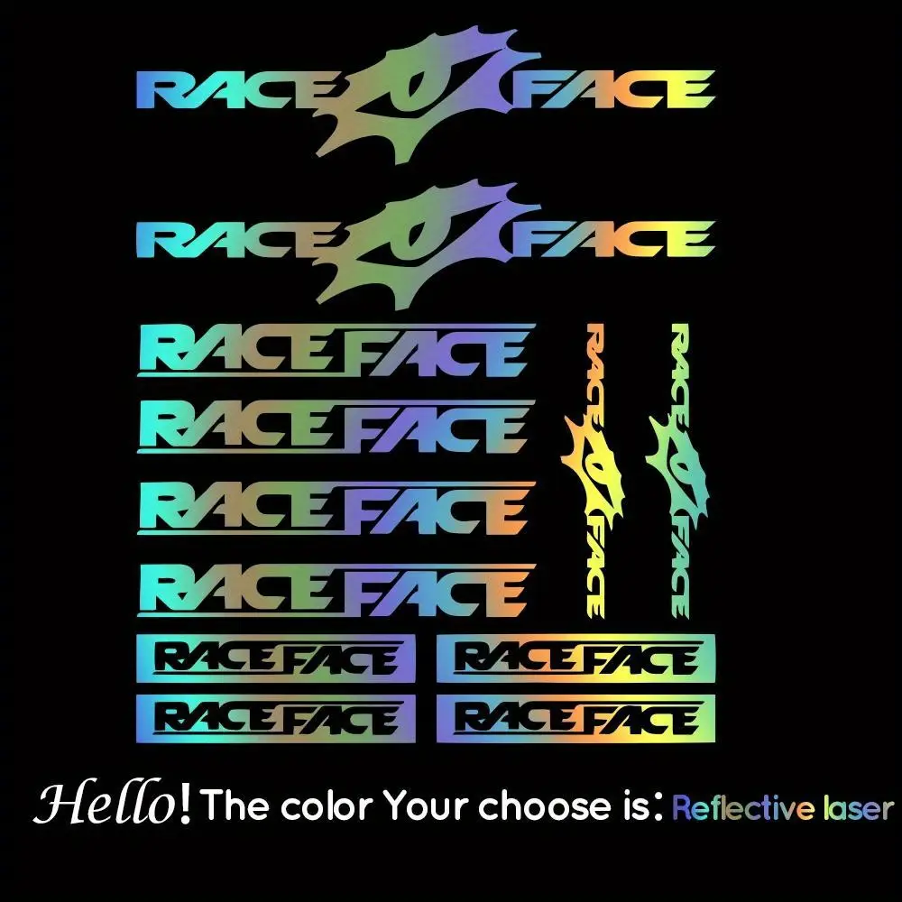 12pcs/set Race Face bicycle sticker set, suitable for mountain bikes, BMX and other models, designed with a riding style to create body decoration accessories, personalized stickers to showcase riding attitude, Reflective Sticker, Decal Set