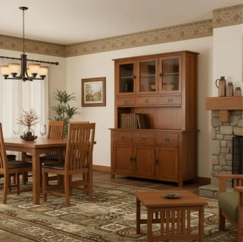 Michael's Cherry Finish 6-Door China Cabinet with Drawers and Cabinets - 59" Height Indoor Cupboard Furniture, Floor Multi-Layer Storage Unit for Kitchen, Dining Room Organization with Elegant Touch