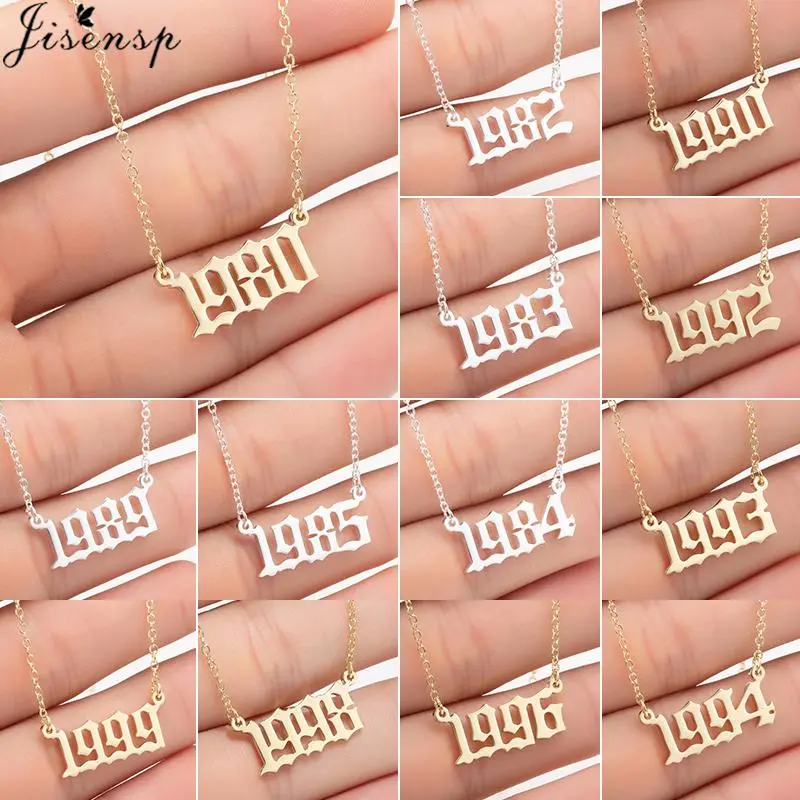 Jisensp Women Personalize Necklace Special Date Year Number Necklaces Pendants 1994 1999 from 1980 to 2024 Trendy Jewelry Gift