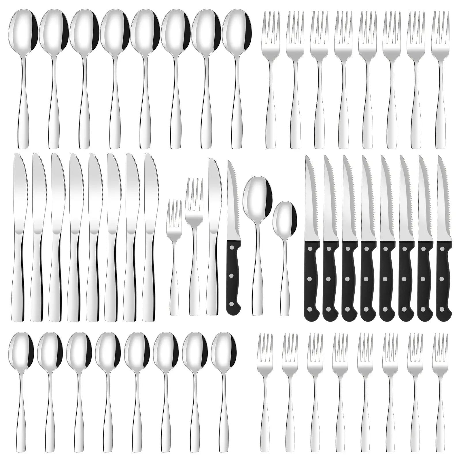 24/48PCS Silverware Set With Steak Knives For 4/8,Stainless Steel Flatware Set,Mirror Polished Kiechen Accessories,Home Kitchen Party Eating  Dinnerware Tableware Set, tableware cutlery set