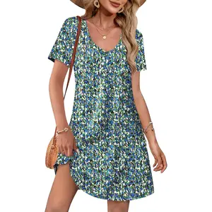 Summer Dresses for Women 2026 Loose V Neck Short Sleeve Casual T Shirt Dress Sundresses Swimsuit Coverup with Pockets
