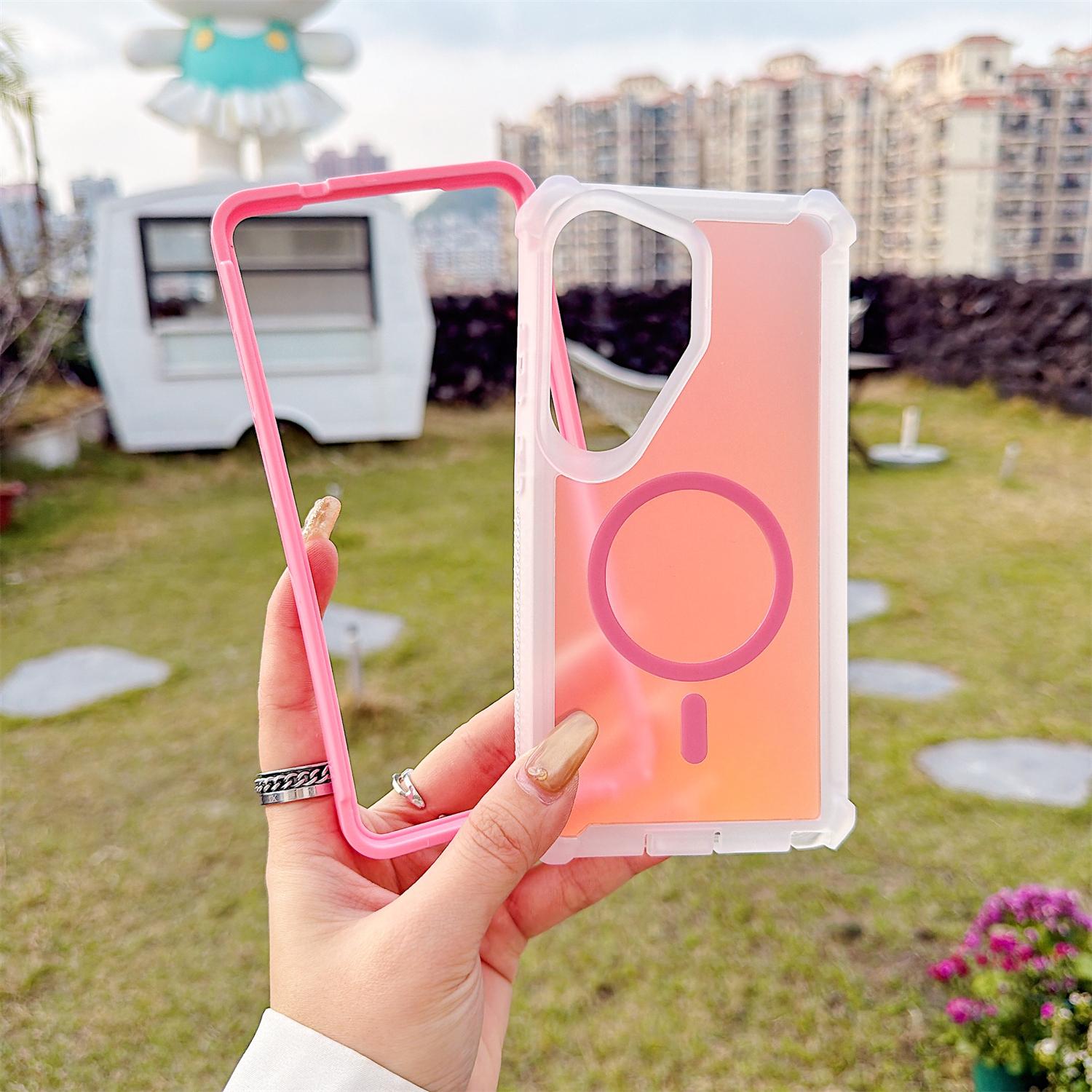 [Free!!Ship!] Heavy Duty Protection Color Changing Laser Case for Samsung Galaxy S25 Ultra S24 S23 Mag Safe Iridescent Back Four-Corner Drop Protection Phone Cover