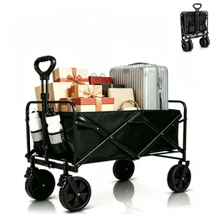 【SUMMERVIBES】350-450LBS Heavy Duty Foldable Wagon - Portable, Spacious & All-Purpose Cart with Off-Road Wheels for Garden & Shopping