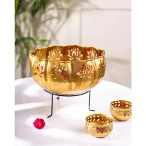 Lotus Urli, Urli Iron, Urli With Bowl, Urli With Stand, Urli Set, Christmas Pooja Wedding Gift, Diwali Gift, Home Decoration