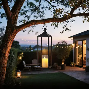 Modern Metal Black Lanterns for Indoor & Outdoor Decor – Set with Flameless LED Candle Lights