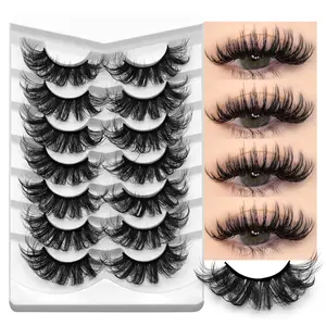 GROINNEYA 7 Pairs Extra Long Thick False Eyelashes,8D Three-Dimensional Eyelashes,Fluffy Soft Lightweight Lashes Faux Mink Eyelashes, Eyeliner Extension, Cosmetic False Lashes, Suitable for Christmas Parties/Dates Makeup