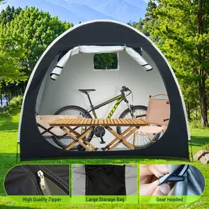 Bike Storage Tent for Outdoor, 2-3 Bike Capacity with Extra Top Space, PU5000 Waterproof 210D Oxford Fabric, Portable Floor Storage Shed for Bicycle, Motorcycle & Garden Tools, etc(78.7x33.5x65inch)Heavy Duty Storage Tent Outdoor Portable Bicycle Tent