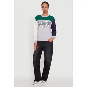 Madden Girl Color Blocked Graphic Crew Neck Sweatshirt