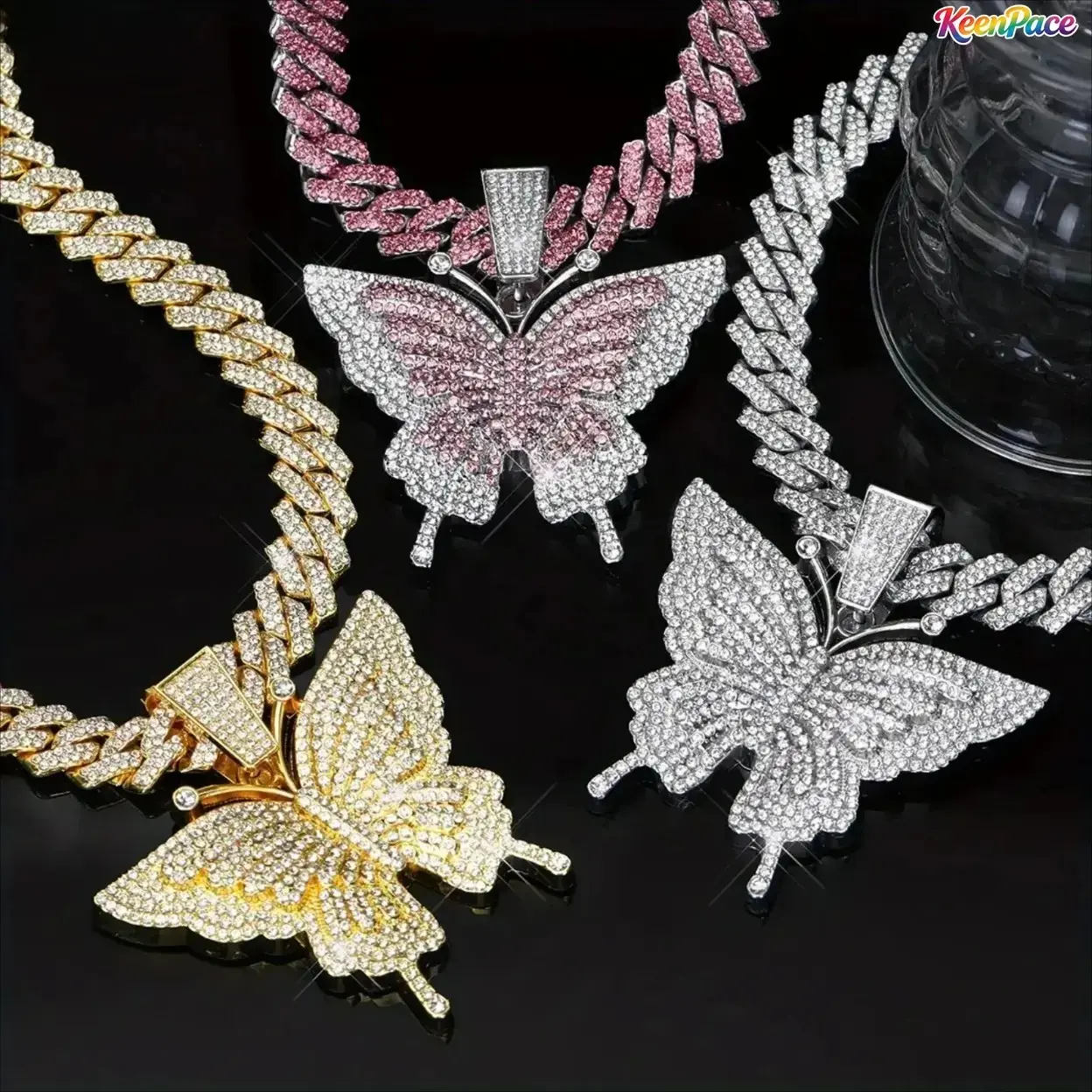 Women Hip Hop Cuban Chain Necklace With Butterfly Pendant, Exquisite Craft Fashion Jewelry, Versatile Accessory For Daily & Formal Occasions, Sentimental Birthday Anniversary Gift For Her