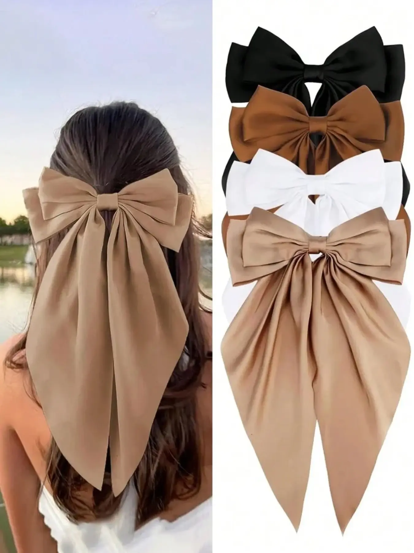 Elegant Bow Hair Clips Set for Women, Multi-Color Ribbon Tail Clips, Perfect for Parties, Valentine's Day, School Decorations, Flat Hair Clips