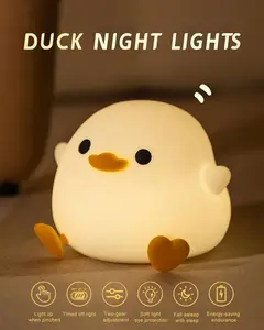 DuDu Cute Duck Lamp, DuDu Duck Night Light, Squishy Silicone Nightlight for Baby Nursery with 30 Minutes Timer, Rechargeable Bedside Lamp with Touch Control for Bedrooms